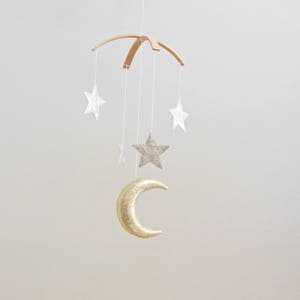 Golden Moon and Silver Star Baby Mobile, Gender Neutral Natural Fiber Astrological Nursery Decor image 2