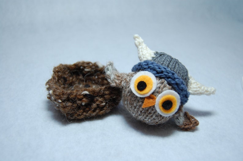 Owl Christmas Ornament Owl Ornament Owl in Hat Ornament Stuffed Owl Knit Owl Ornament Holiday Owl Toy Stuffed Owl Strawberry Hat Owl