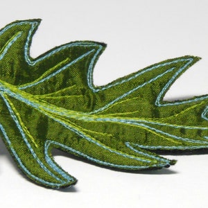 Oak Leaf Hair Clip, Green Silk Embroidered Hair Accessory image 3