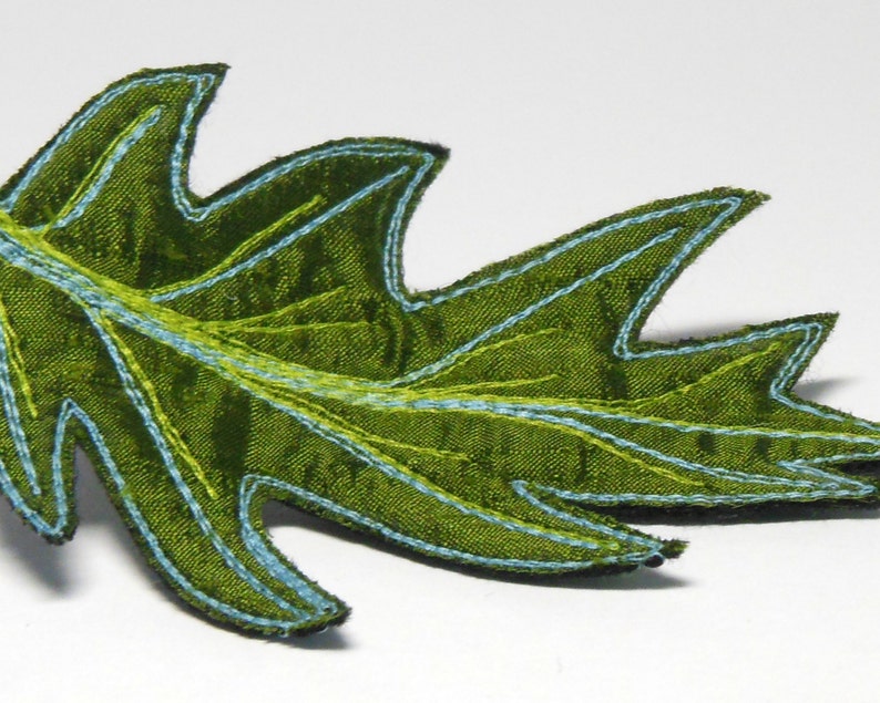 Oak Leaf Hair Clip, Green Silk Embroidered Hair Accessory image 3