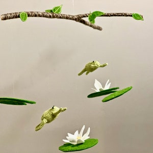 Frog Baby Mobile, Natural Fiber Gender Neutral Nursery Decor