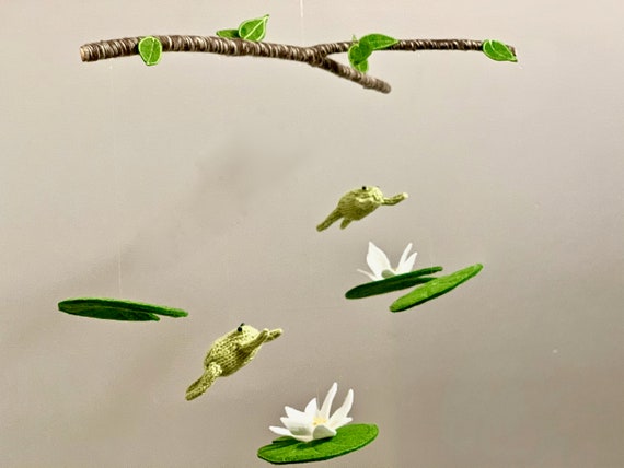 Frog Baby Mobile, Natural Fiber Gender Neutral Nursery Decor