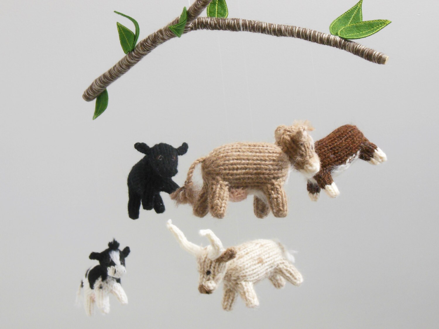 Cow Mobile, Cow Baby Mobile, Farm Nursery, Boy Baby Nursery, knit