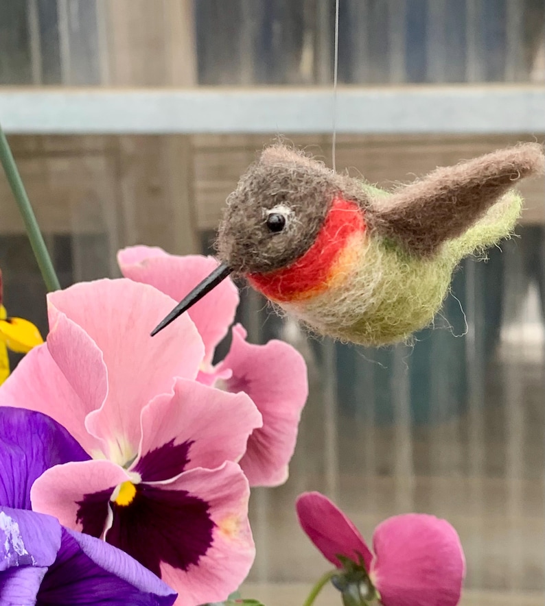 Felted Hummingbird Hummingbird, Ruby Throated Hummingbird Ornament, Needle-felted Bird ...