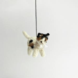 Calico Cat Christmas Tree Ornament, Knit Miniature Cat Fiber Sculpture