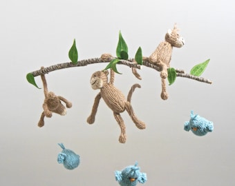 Monkey Baby Mobile, Gender Neutral Jungle Nursery Mobile