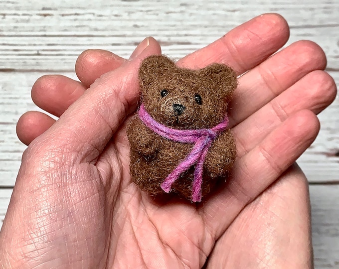Bear Ornament, Needle Felted Brown Bear Valentine's Ornament, Felted Animal