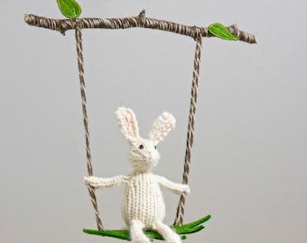 Bunny Baby Mobile, Bunny Mobile, White Nursery, Woodland Nursery, Gender Neutral Nursery, Bunny Nursery, Bunny Decor, Knit bunny,