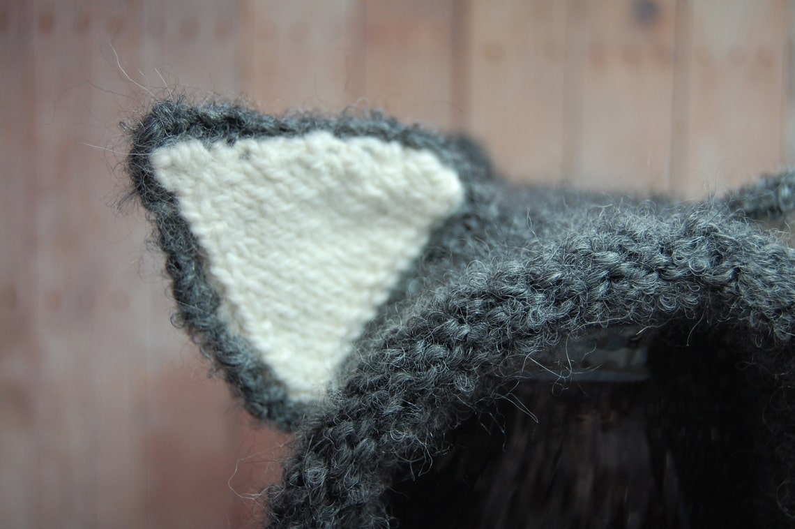 Knit Gray Wolf Hat With Ears Winter Animal Hat Older Child to Etsy