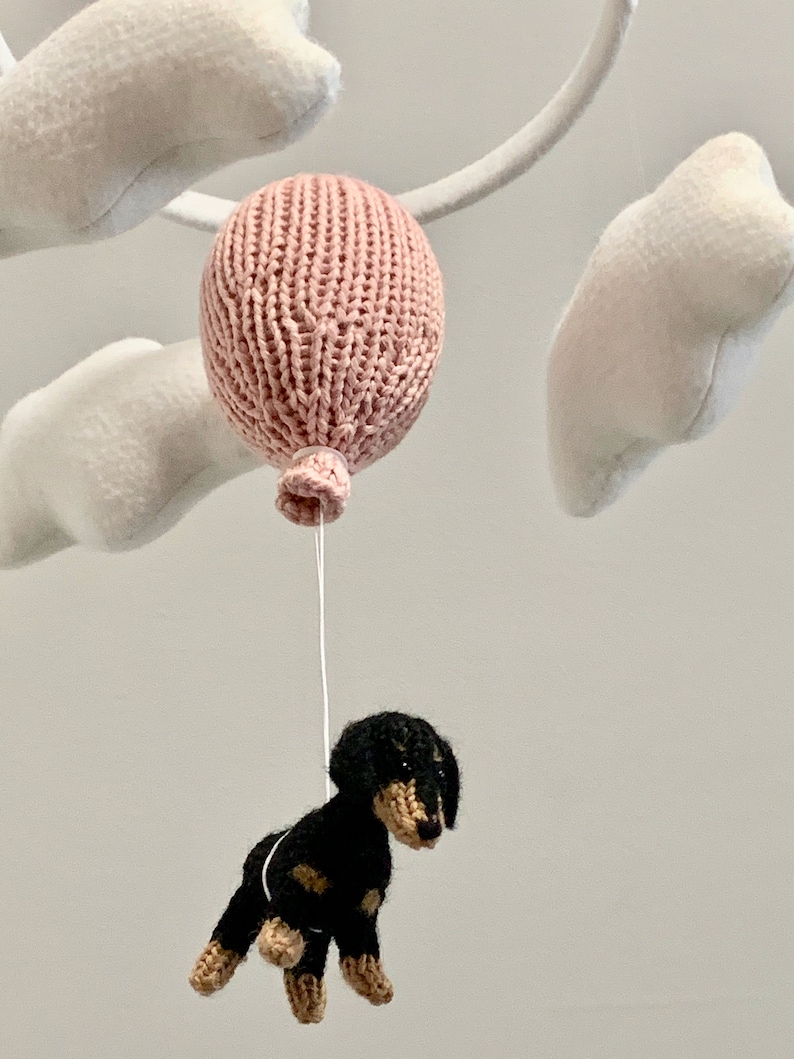 Wiener Dog Baby Nursery Mobile, Dachshund Baby Mobile, Cloud Balloon Mobile, Dog Nursery Mobile, Balloon Crib Mobile, Cloud Mobile image 3
