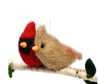 Cardinal Lovebird Ornament, Male and Female Cardinal Sculpture