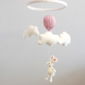 Baby Mobile, Cloud Balloon Mobile, White Pink Mobile, Bunny Mobile, Balloon Hanging Mobile, Cloud Mobile, Traveler Nursery, white nursery
