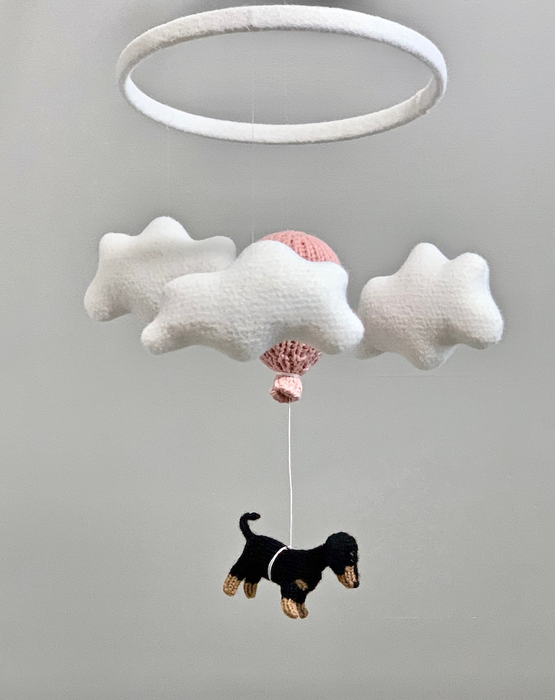 Wiener Dog Baby Nursery Mobile, Dachshund Baby Mobile, Cloud Balloon Mobile, Dog Nursery Mobile, Balloon Crib Mobile, Cloud Mobile image 5