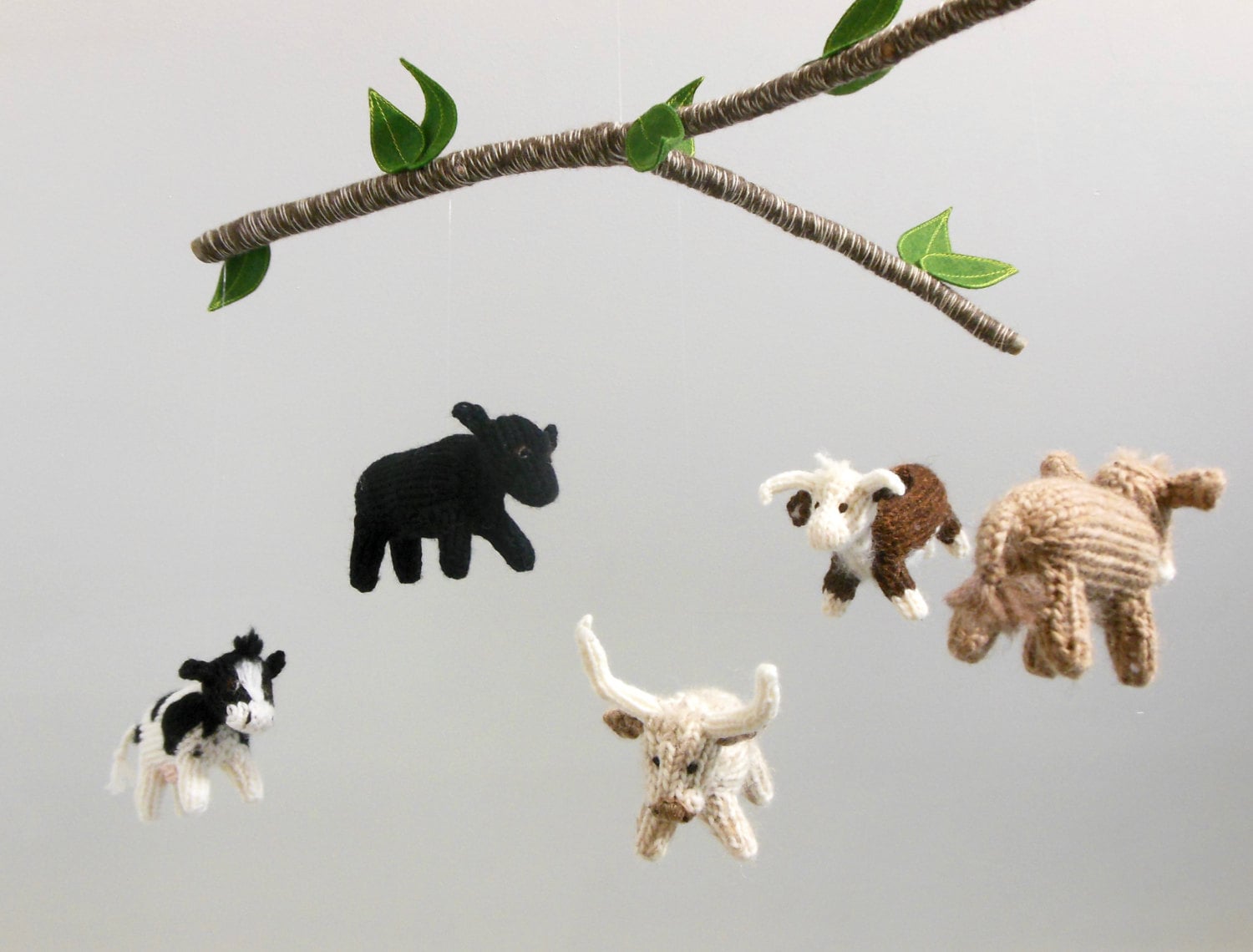 Cow Mobile, Cow Baby Mobile, Farm Nursery, Boy Baby Nursery, knit
