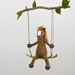 Horse Baby Mobile for Gender Neutral Nursery, Knit Chestnut Brown Horse on Swing Mobile