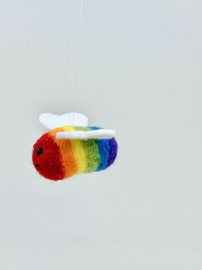 Needle-Felted Rainbow Bee Ornament, Bumble Bee Ornament image 3