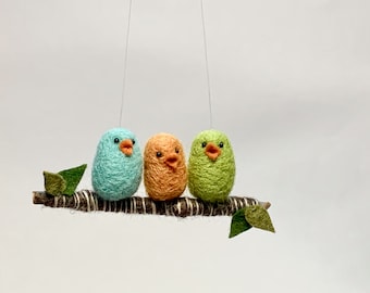 Bird Ornament, Needle-Felted Birds on a Branch Ornament, Needle Felted Animals, Needle Felted Bird Christmas Ornament