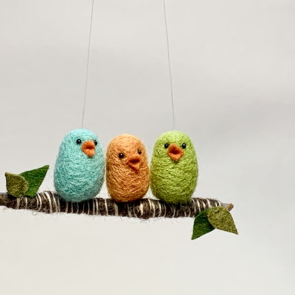 Bird Ornament, Needle-Felted Birds on a Branch Ornament, Needle Felted Animals, Needle Felted Bird Christmas Ornament