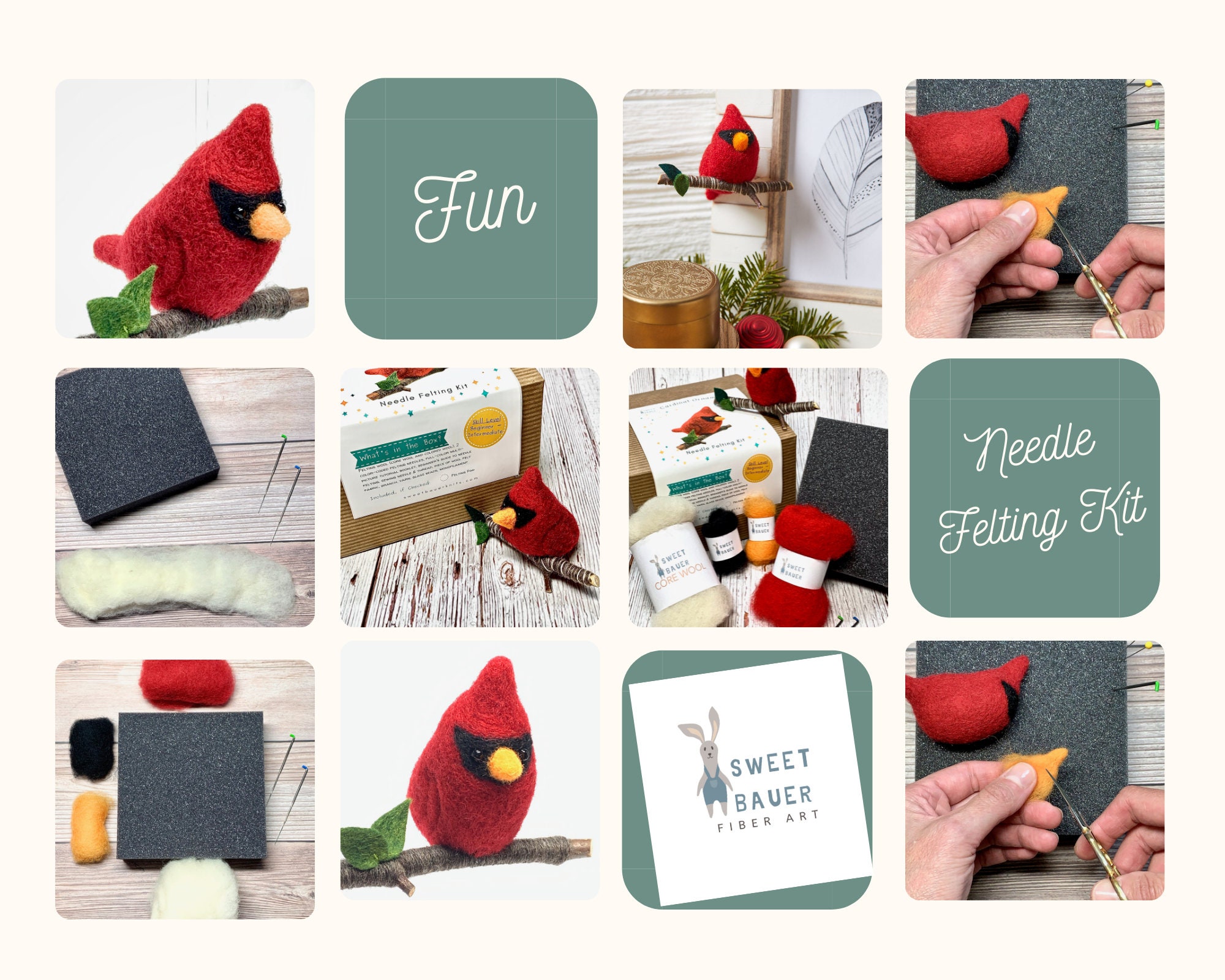 Easy Beginner Needle Felt Bird Ornaments Art Kit With Tutorial