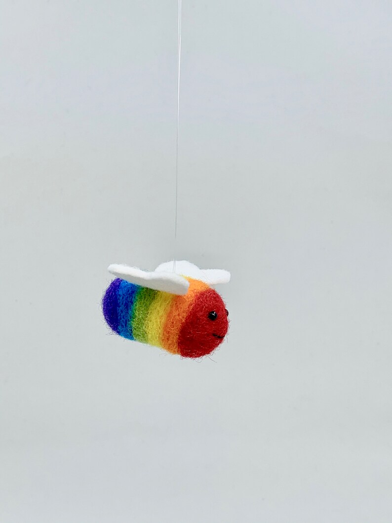 Needle-Felted Rainbow Bee Ornament, Bumble Bee Ornament image 5