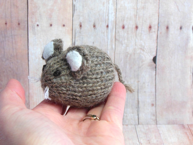 Knit Gray Brown Mouse Ornament, Mouse Stocking Stuffer image 3