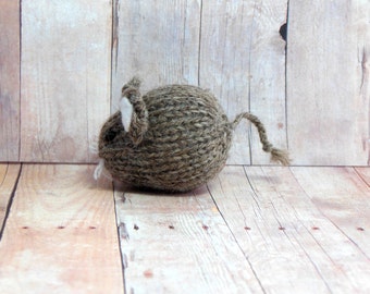 Knit Gray Brown Mouse Ornament, Mouse Stocking Stuffer