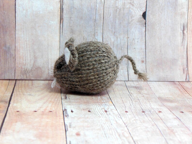 Knit Gray Brown Mouse Ornament, Mouse Stocking Stuffer image 1