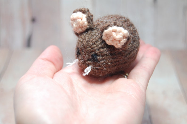 Knit Gray Brown Mouse Ornament, Mouse Stocking Stuffer image 4