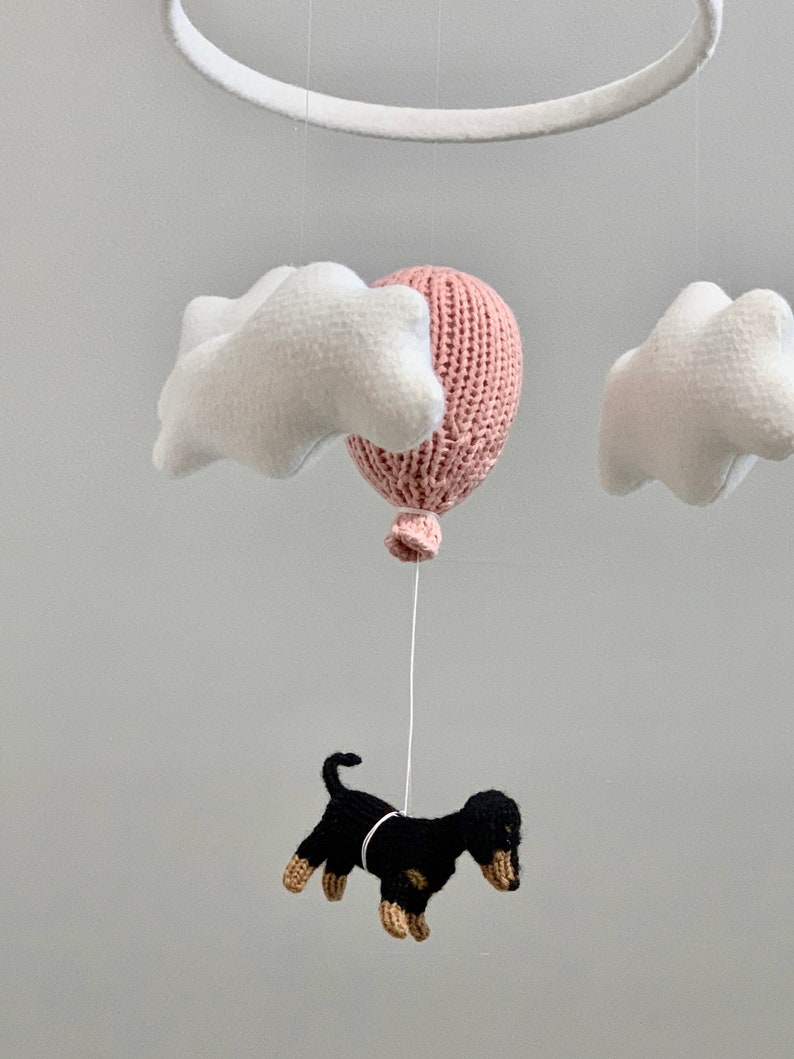 Wiener Dog Baby Nursery Mobile, Dachshund Baby Mobile, Cloud Balloon Mobile, Dog Nursery Mobile, Balloon Crib Mobile, Cloud Mobile image 7