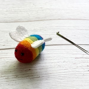 Needle-Felted Rainbow Bee Ornament, Bumble Bee Ornament image 2