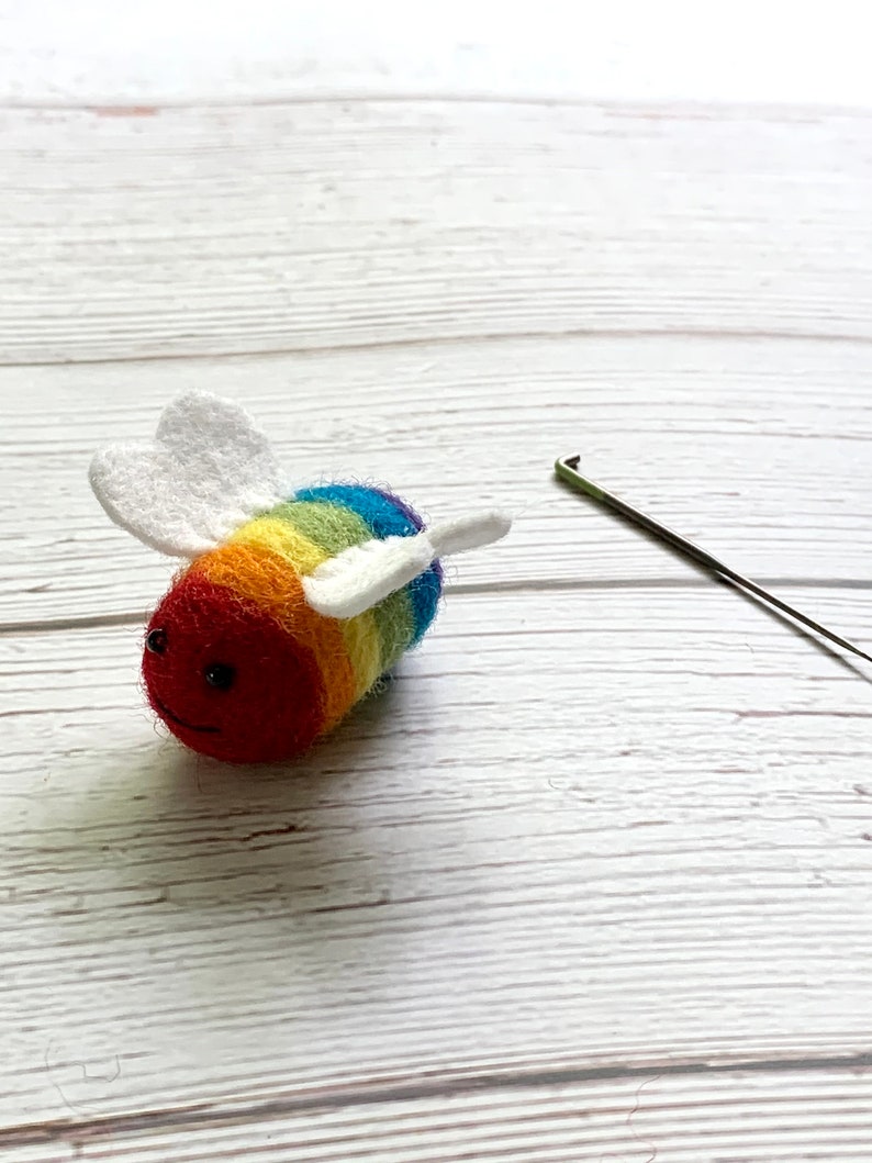 Needle-Felted Rainbow Bee Ornament, Bumble Bee Ornament image 2