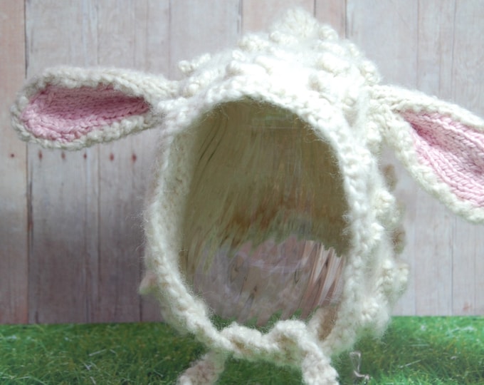 Knit Lamb Bonnet in Adult Sizes, Hand knit Alpaca White or Black Lamb Hat