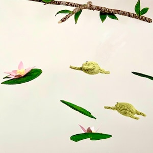 Frog Baby Mobile, Natural Fiber Gender Neutral Nursery Decor, Knit Frog