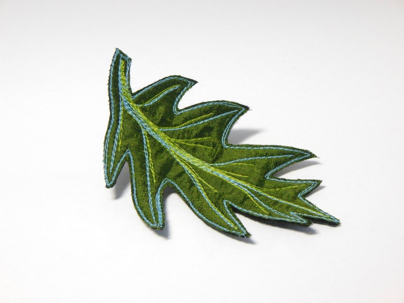 Oak Leaf Hair Clip, Green Silk Embroidered Hair Accessory image 2