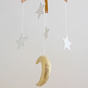 Golden Moon and Silver Star Baby Mobile, Gender Neutral Natural Fiber Astrological Nursery Decor image 9