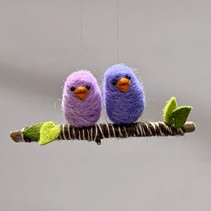 Needle Felted Bird Ornament, Birds on a Branch, Christmas Gift