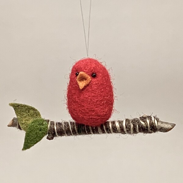 Needle-Felted Red Bird Christmas Ornament, Holiday Decor