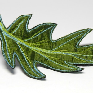 Oak Leaf Hair Clip, Green Silk Embroidered Hair Accessory image 1