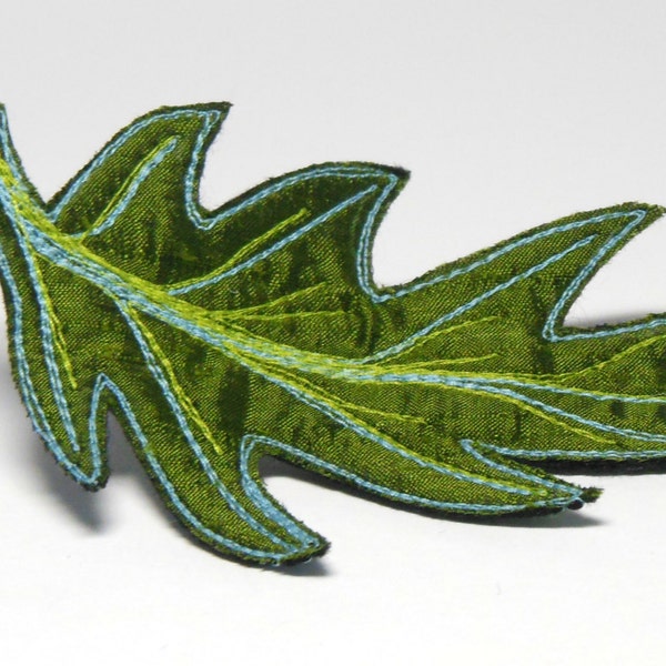 Oak Leaf Hair Clip, Green Silk Embroidered Hair Accessory