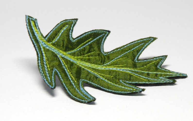 Oak Leaf Hair Clip, Green Silk Embroidered Hair Accessory image 1