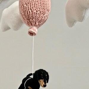 Wiener Dog Baby Nursery Mobile, Dachshund Baby Mobile, Cloud Balloon Mobile, Dog Nursery Mobile, Balloon Crib Mobile, Cloud Mobile image 2