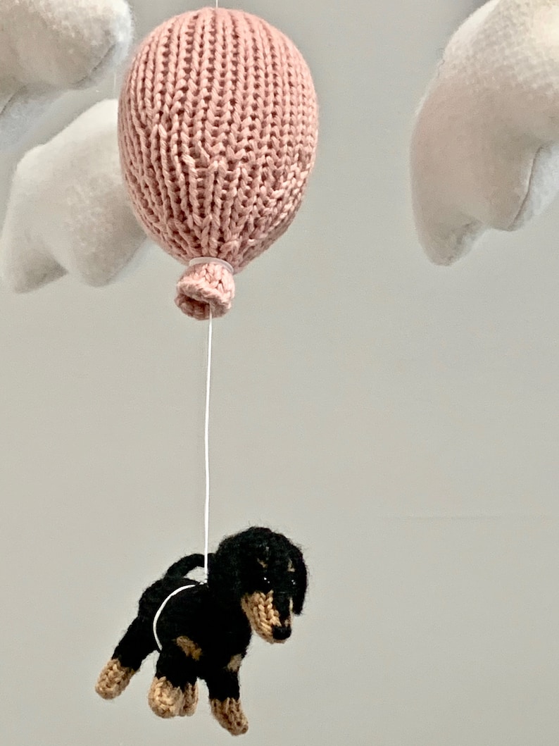 Wiener Dog Baby Nursery Mobile, Dachshund Baby Mobile, Cloud Balloon Mobile, Dog Nursery Mobile, Balloon Crib Mobile, Cloud Mobile image 2