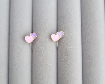 Double Heart/Children's Clip-on Earrings/Earrings without Piercing/Painless Jewelry/Painless Earrings/Earrings without Piercing/Gift for Girls