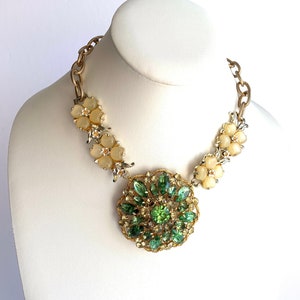 Floral Statement Necklace: Vintage Enamel Brooch, Porcelain Flowers