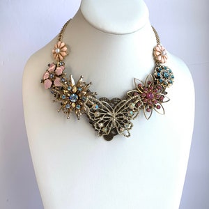 Floral Statement Necklace: Vintage Enamel & Porcelain Flower Bib