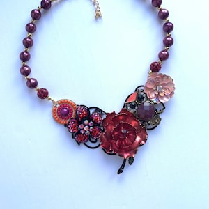 Floral Statement Necklace: Upcycled Vintage Enamel & Porcelain Flowers