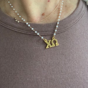 Chi omega necklace Licensed Greek letter pearl Lavalier chi O bead sorority bead jewelry greek letter pendant owl charm delicate chain gift