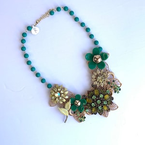 Floral Statement Necklace: Upcycled Vintage Enamel & Porcelain Flowers