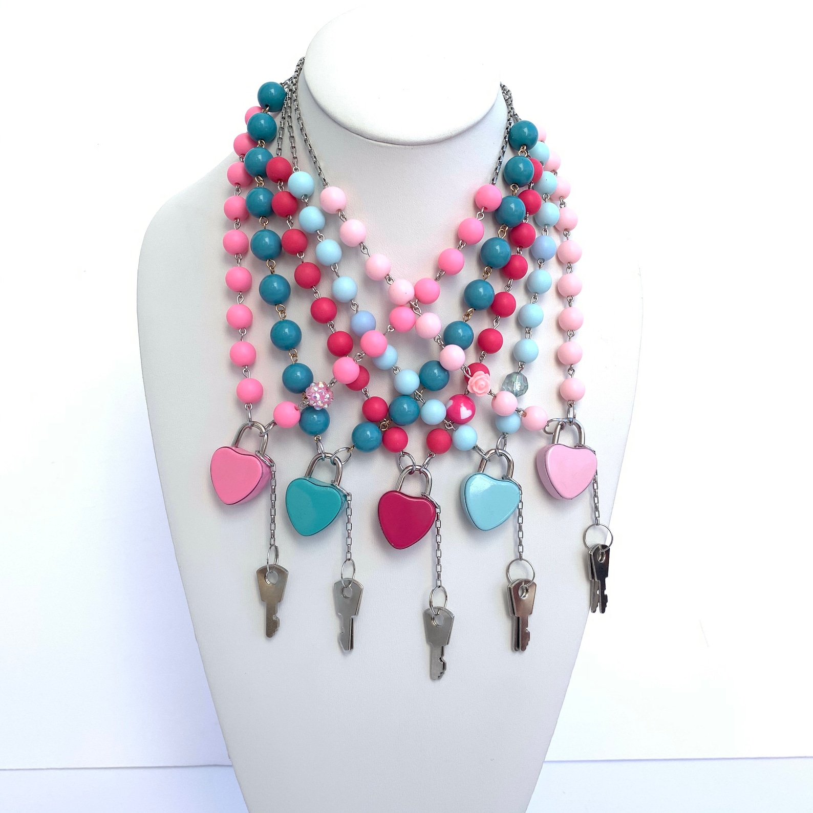 Heart Enamel Locket Padlock Statement Necklace Vintage Lock Etsy