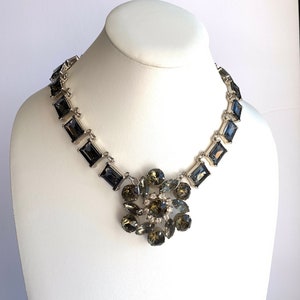 Floral Statement Necklace: Vintage Enamel Brooch, Porcelain Flower Assemblage